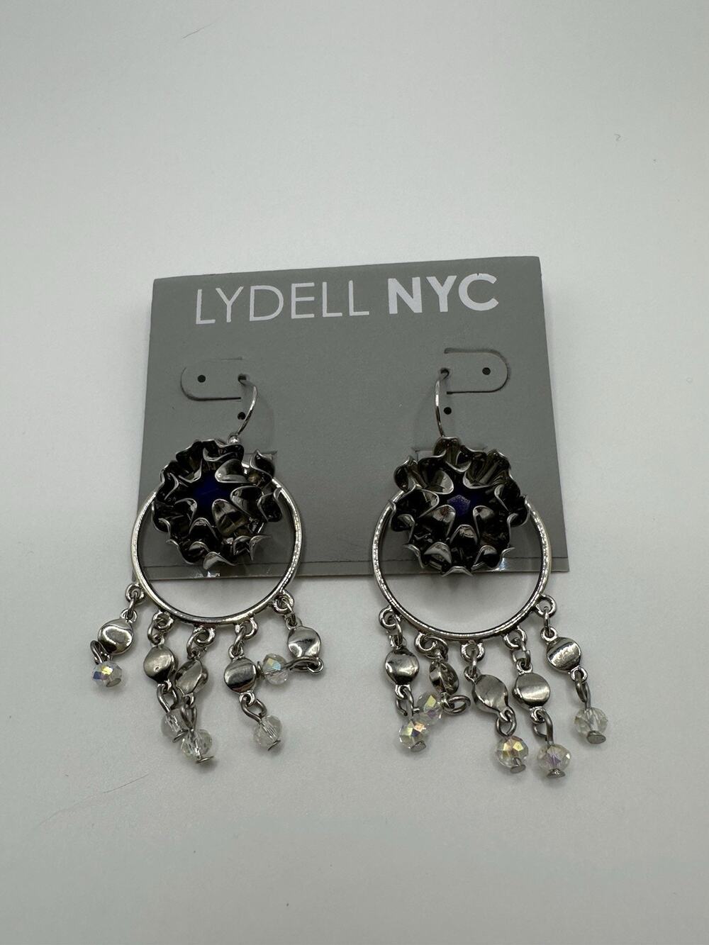 NWT LYDELL NYC Silver Tone Flower Chandelier Earrings 2”L